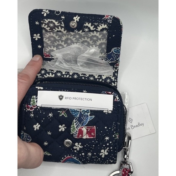 Vera Bradley RFID Card Case Mini Wallet, Holiday Owls with Crossbody Strap, NWT - Picture 2 of 6